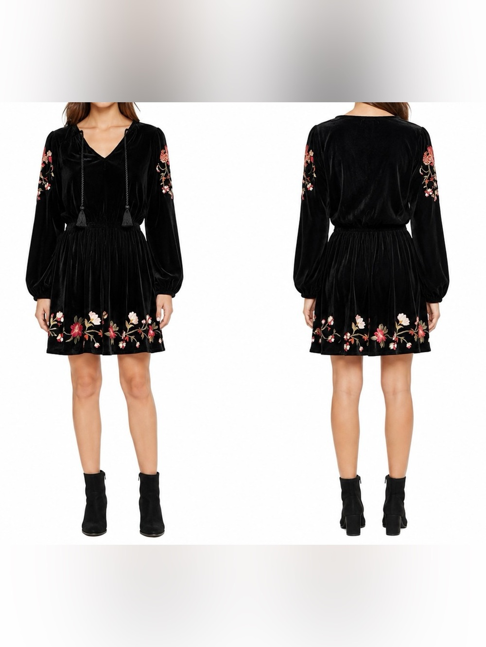 Ladies ANA Black Velvet Floral Details Dress